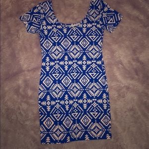 Blue and white print dress
